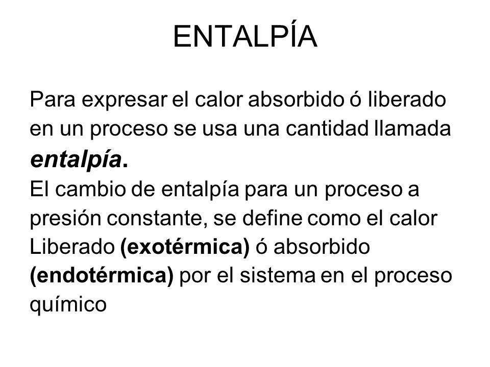 ENTALPÍA entalpía. Para expresar el calor absorbido ó liberado