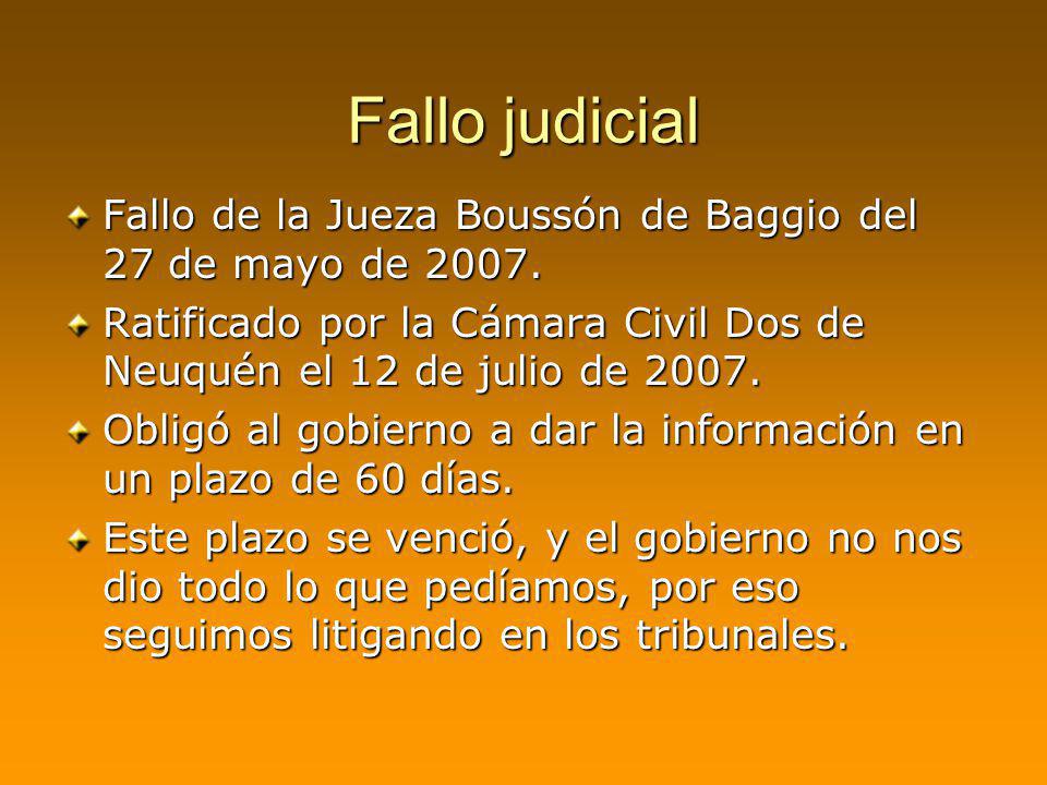 Fallo judicial Fallo de la Jueza Boussón de Baggio del 27 de mayo de Ratificado por la Cámara Civil Dos de Neuquén el 12 de julio de