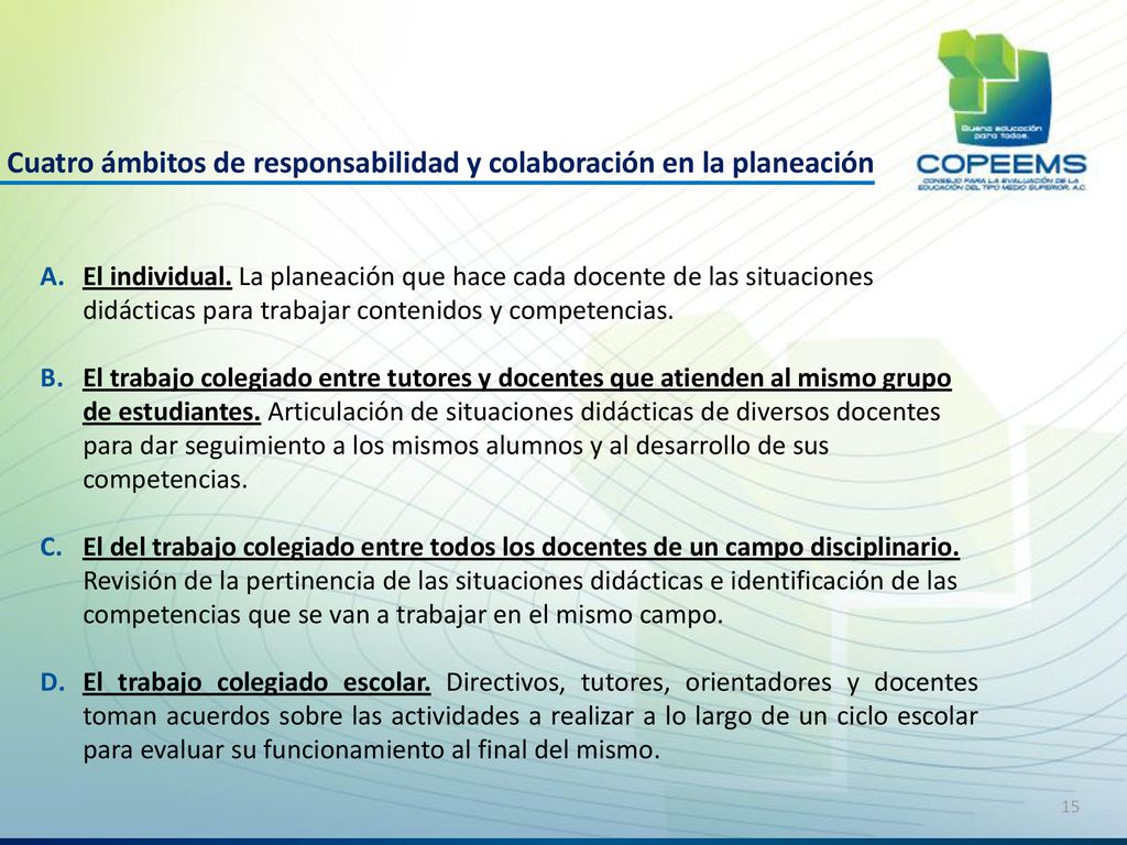 Cuatro ámbitos de responsabilidad y colaboración en la planeación