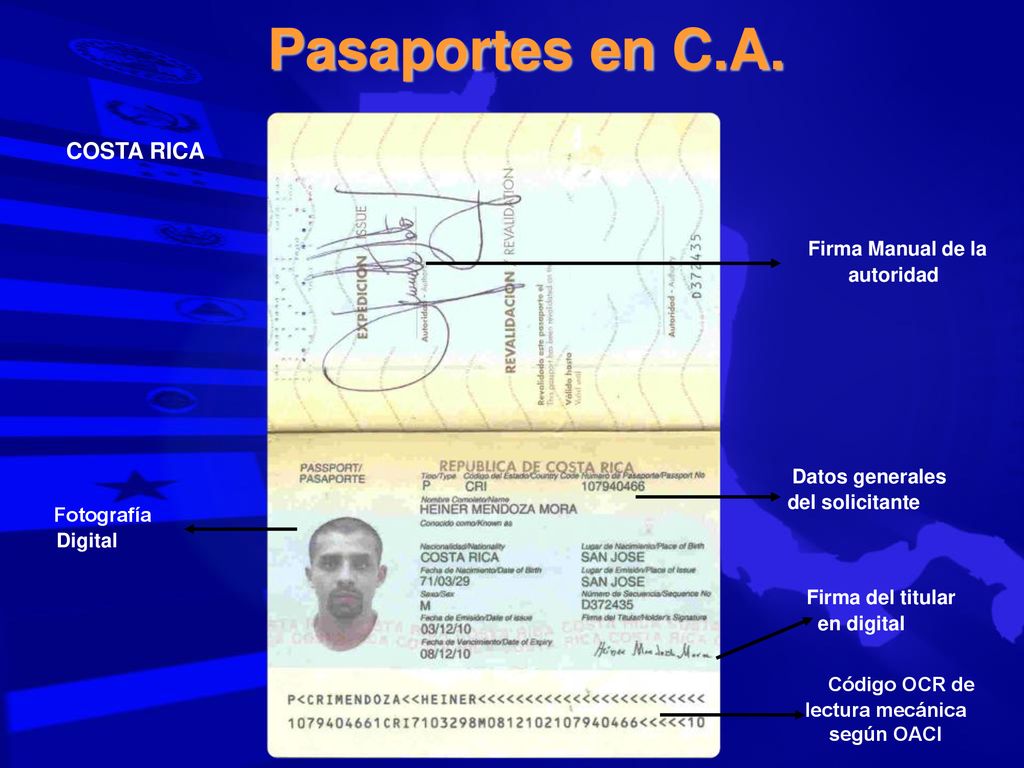 Pasaportes en C.A. COSTA RICA Firma Manual de la autoridad