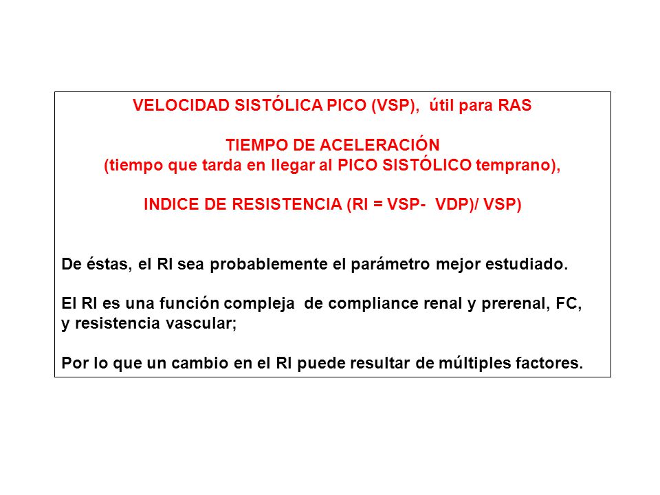 VELOCIDAD SISTÓLICA PICO (VSP), útil para RAS TIEMPO DE ACELERACIÓN