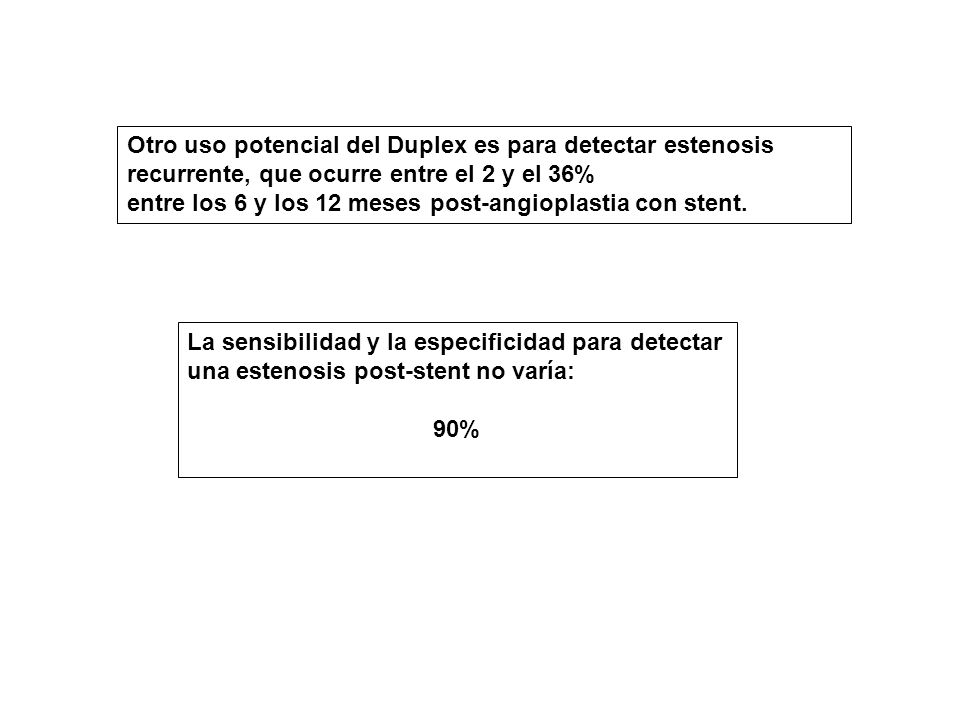 Otro uso potencial del Duplex es para detectar estenosis recurrente, que ocurre entre el 2 y el 36%
