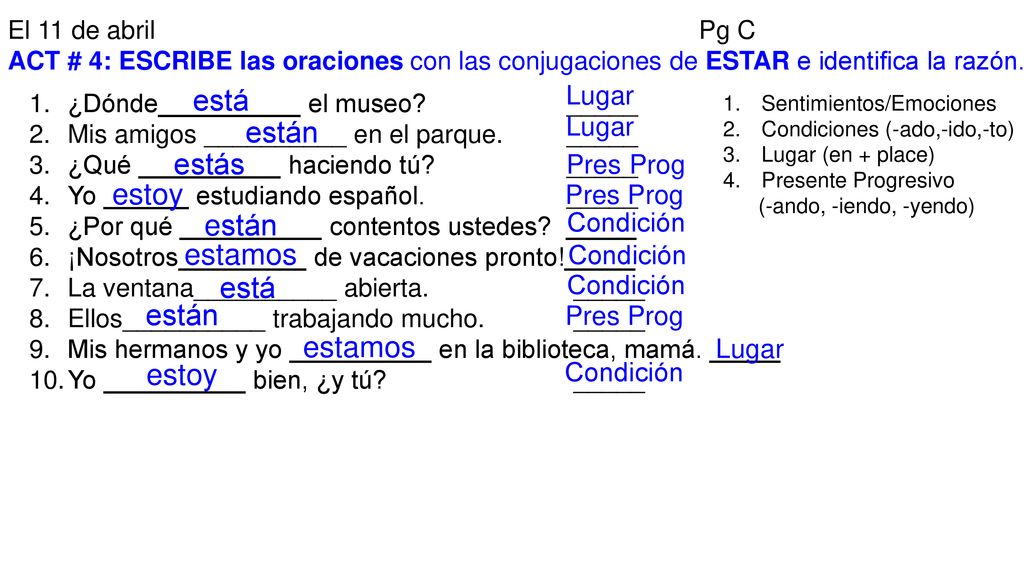 está están estás estoy están estamos está están estamos estoy Lugar
