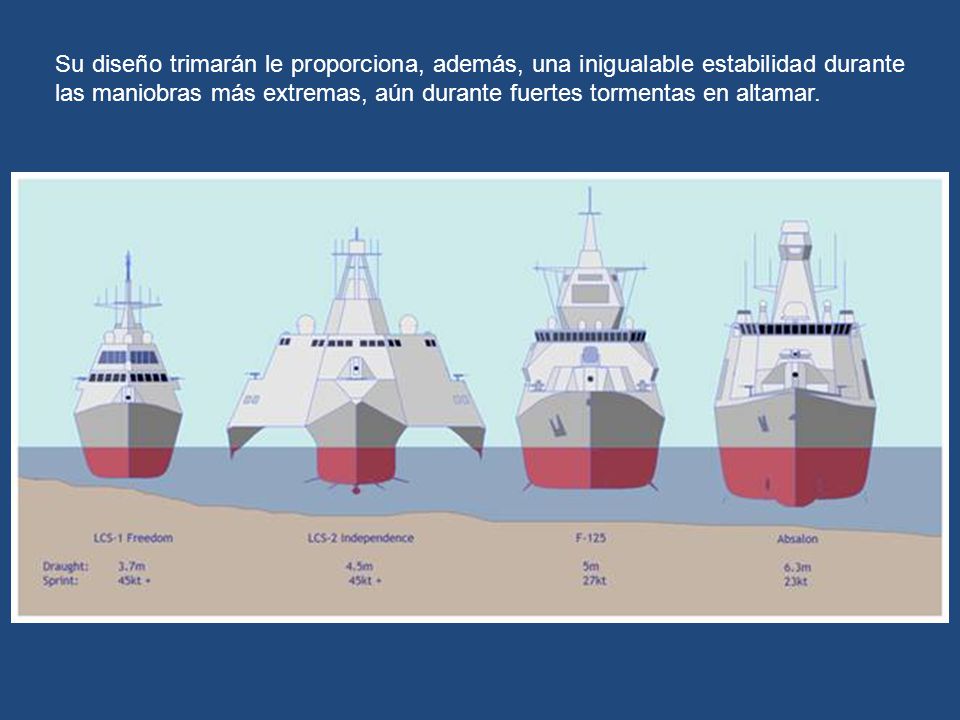 Su diseño trimarán le proporciona, además, una inigualable estabilidad durante las maniobras más extremas, aún durante fuertes tormentas en altamar.