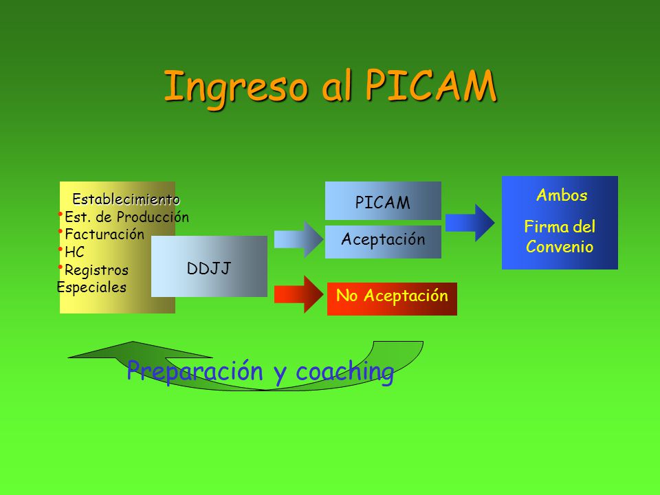 Ingreso al PICAM Preparación y coaching Ambos PICAM Firma del Convenio