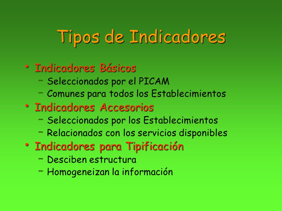 Tipos de Indicadores Indicadores Básicos Indicadores Accesorios