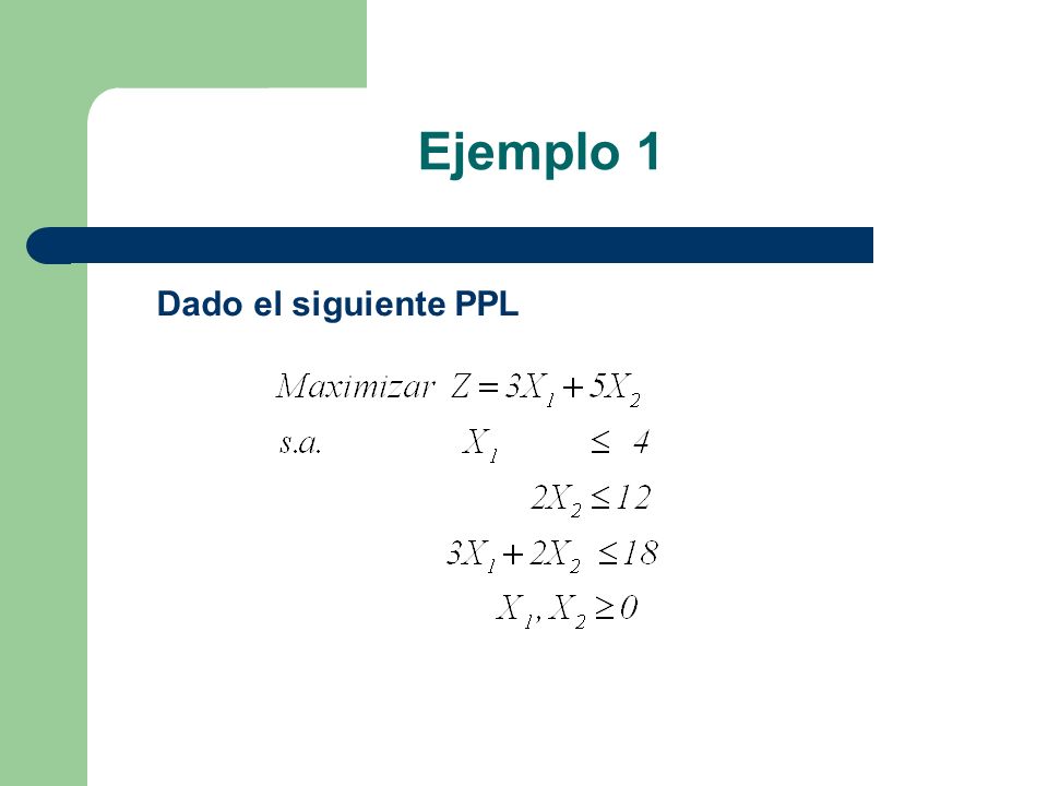 Ejemplo 1 Dado el siguiente PPL