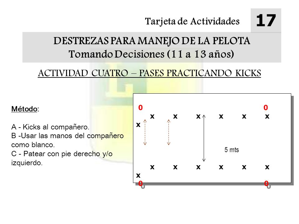 DESTREZAS PARA MANEJO DE LA PELOTA Tomando Decisiones (11 a 13 años)
