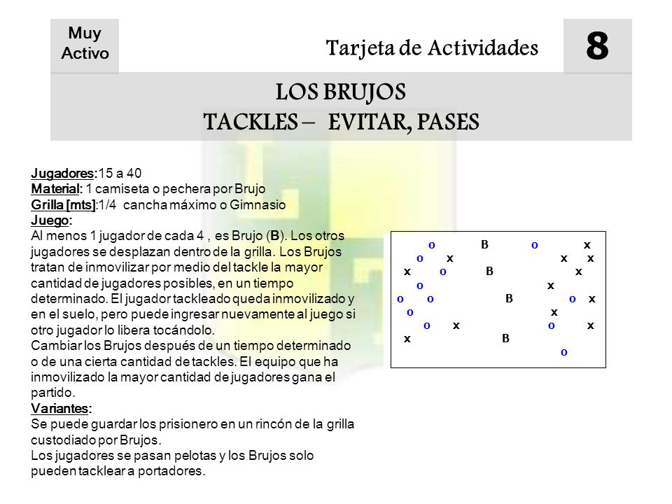 8 LOS BRUJOS TACKLES – EVITAR, PASES Tarjeta de Actividades Muy Activo