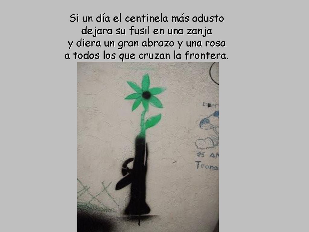 Si un día el centinela más adusto dejara su fusil en una zanja y diera un gran abrazo y una rosa a todos los que cruzan la frontera.