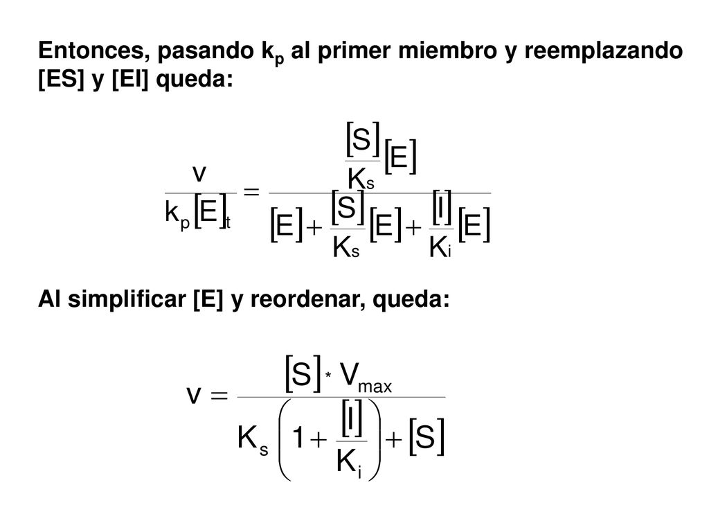Entonces, pasando kp al primer miembro y reemplazando [ES] y [EI] queda: