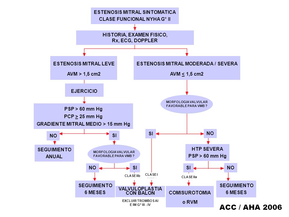 ACC / AHA 2006 ESTENOSIS MITRAL SINTOMATICA CLASE FUNCIONAL NYHA G° II