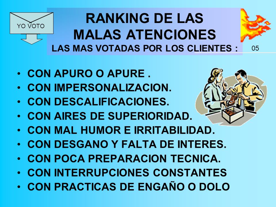 RANKING DE LAS MALAS ATENCIONES LAS MAS VOTADAS POR LOS CLIENTES :
