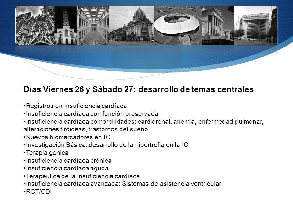 Días Viernes 26 y Sábado 27: desarrollo de temas centrales