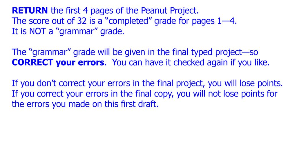 RETURN the first 4 pages of the Peanut Project.