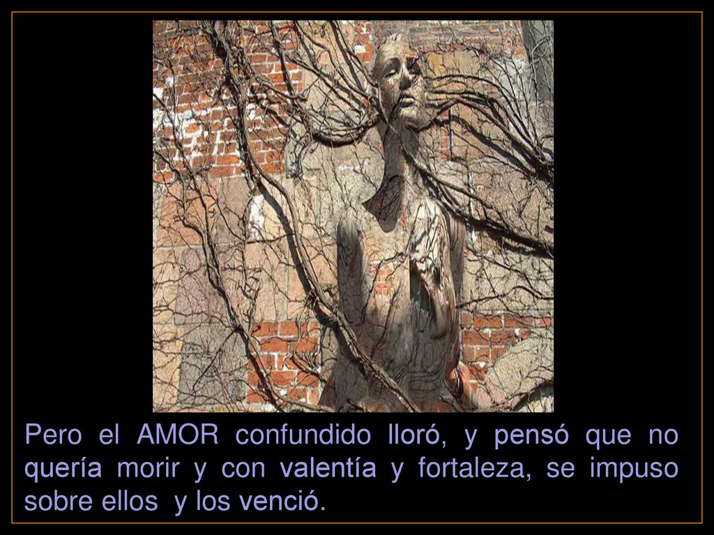 Pero el AMOR confundido lloró, y pensó que no quería morir y con valentía y fortaleza, se impuso sobre ellos y los venció.