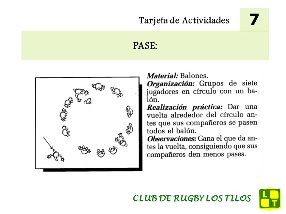 7 Tarjeta de Actividades PASE: CLUB DE RUGBY LOS TILOS