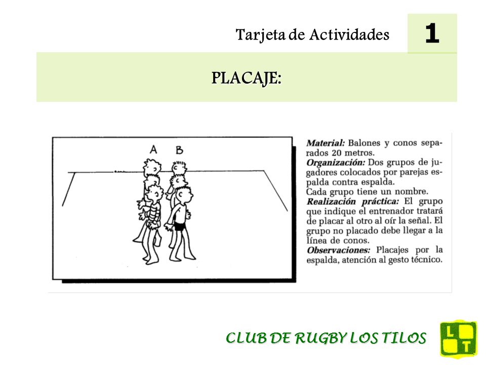 1 Tarjeta de Actividades PLACAJE: CLUB DE RUGBY LOS TILOS