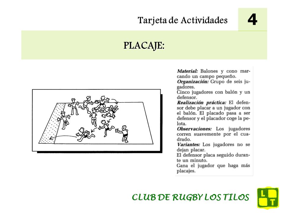 4 Tarjeta de Actividades PLACAJE: CLUB DE RUGBY LOS TILOS