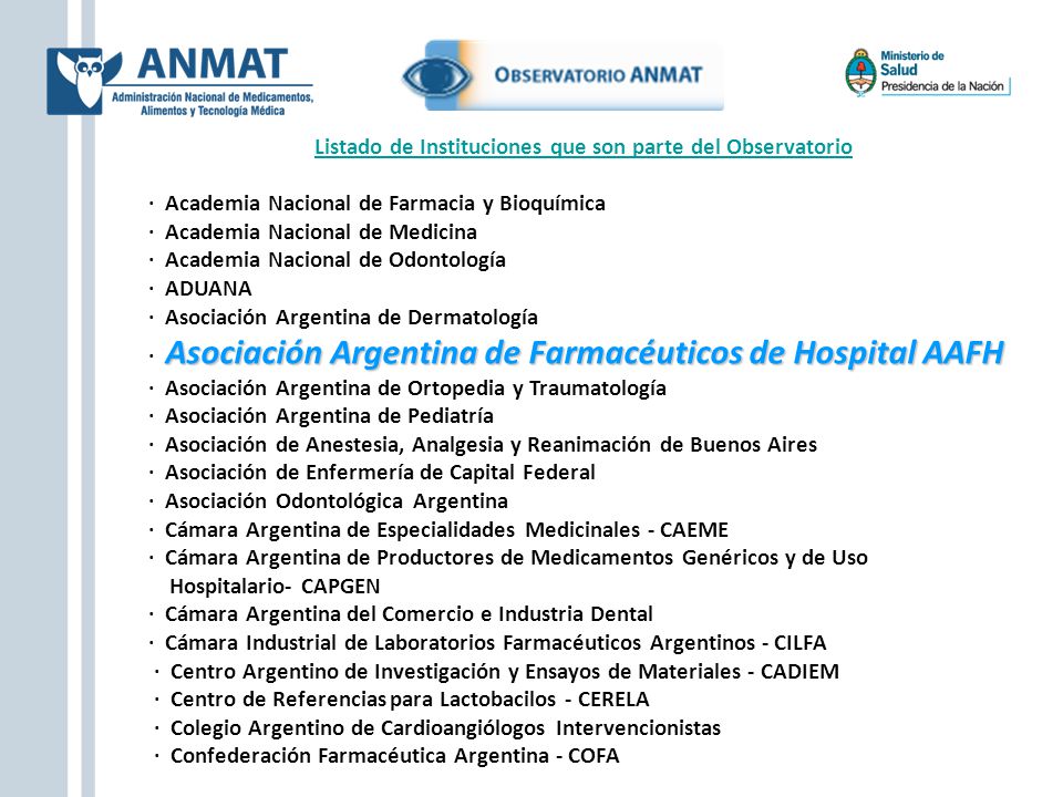 Listado de Instituciones que son parte del Observatorio