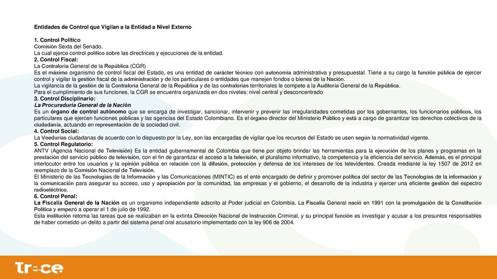 Entidades de Control que Vigilan a la Entidad a Nivel Externo