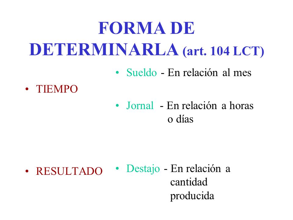FORMA DE DETERMINARLA (art. 104 LCT)