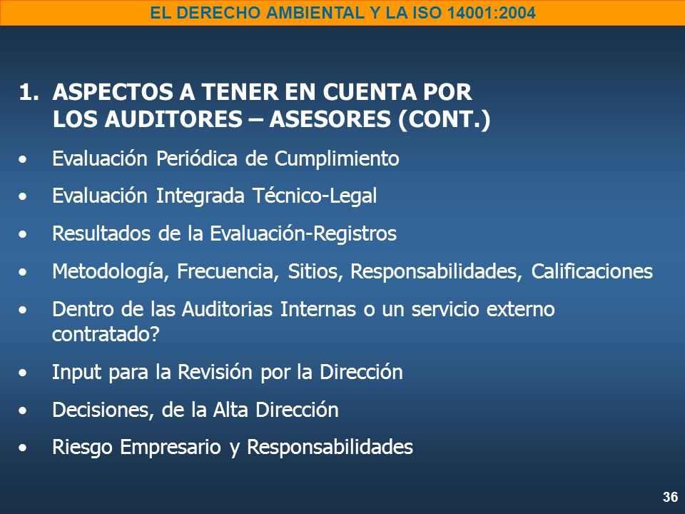 ASPECTOS A TENER EN CUENTA POR LOS AUDITORES – ASESORES (CONT.)