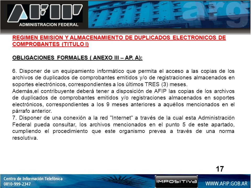 REGIMEN EMISION Y ALMACENAMIENTO DE DUPLICADOS ELECTRONICOS DE COMPROBANTES (TITULO I)