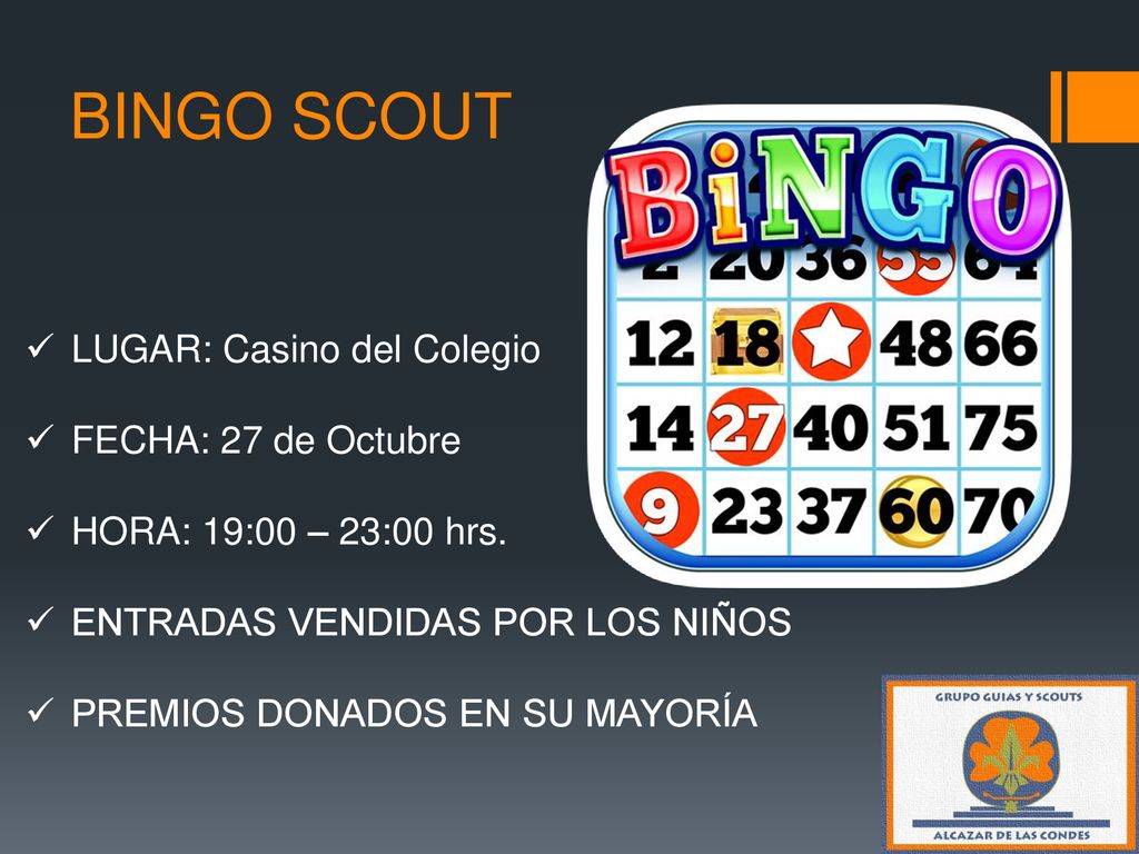 BINGO SCOUT LUGAR: Casino del Colegio FECHA: 27 de Octubre