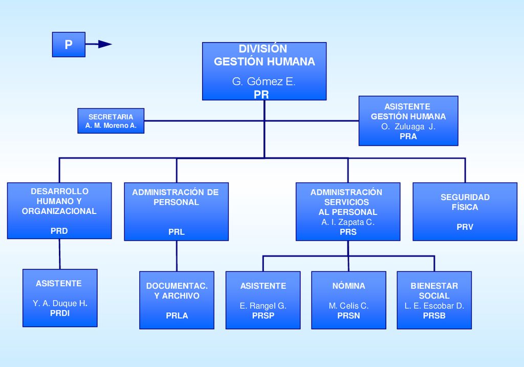 P DIVISIÓN GESTIÓN HUMANA PR G. Gómez E. PR ASISTENTE GESTIÓN HUMANA