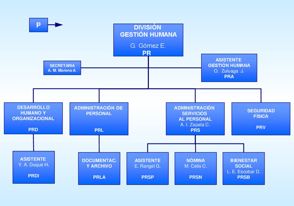 P DIVISIÓN GESTIÓN HUMANA PR G. Gómez E. PR ASISTENTE GESTIÓN HUMANA