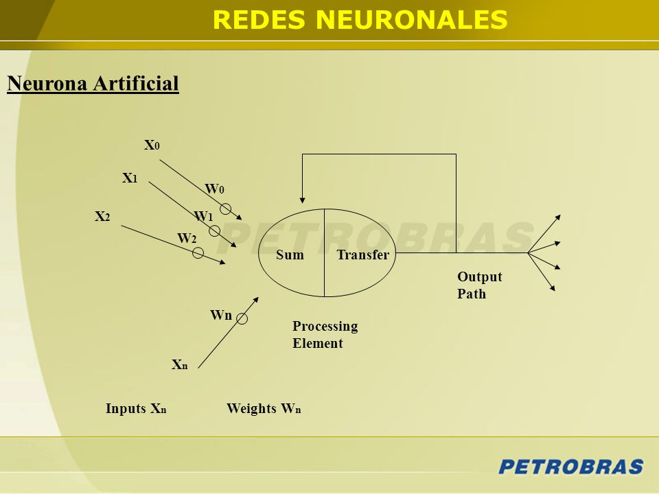 REDES NEURONALES Neurona Artificial X0 X1 W0 X2 W1 W2 Sum Transfer