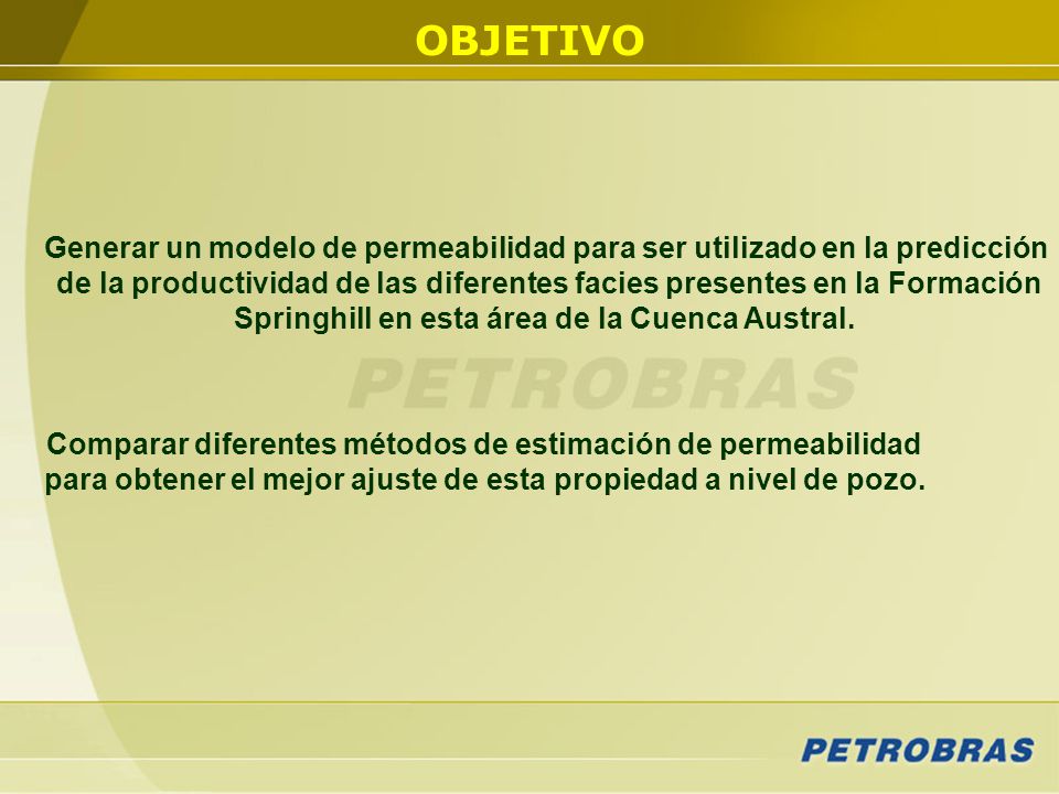 OBJETIVO Generar un modelo de permeabilidad para ser utilizado en la predicción.
