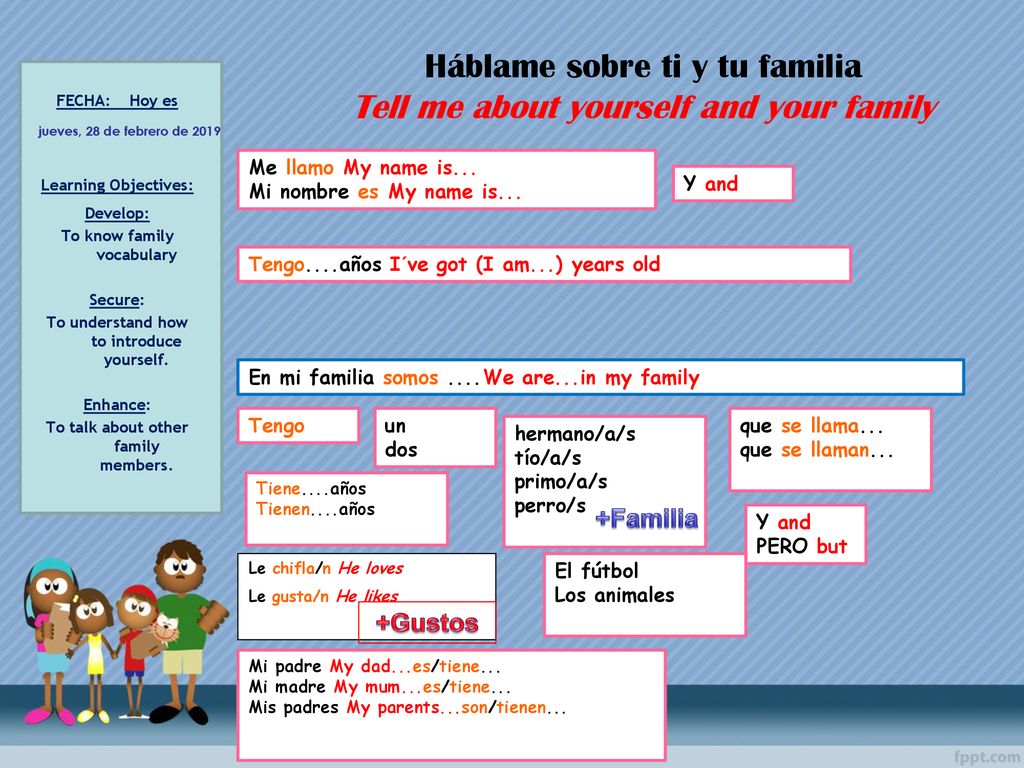 Háblame sobre ti y tu familia Tell me about yourself and your family
