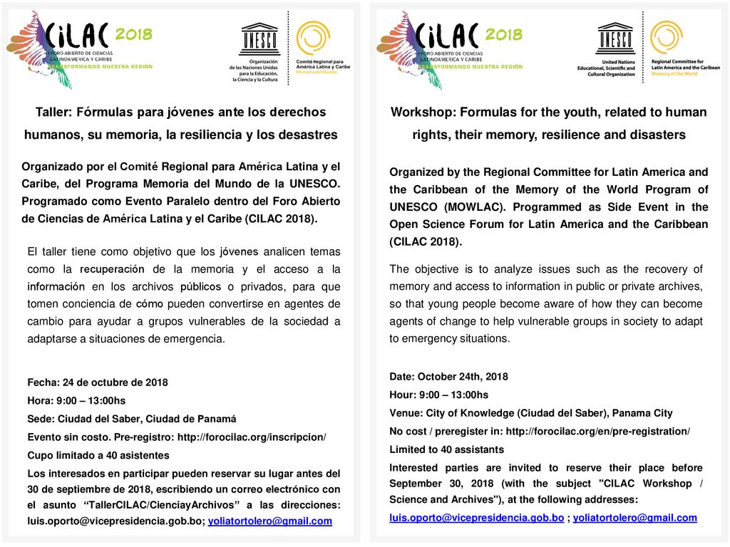 Taller: Fórmulas para jóvenes ante los derechos humanos, su memoria, la resiliencia y los desastres