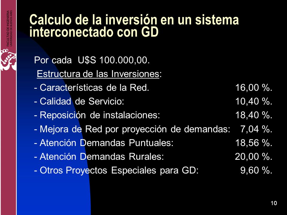 Calculo de la inversión en un sistema interconectado con GD