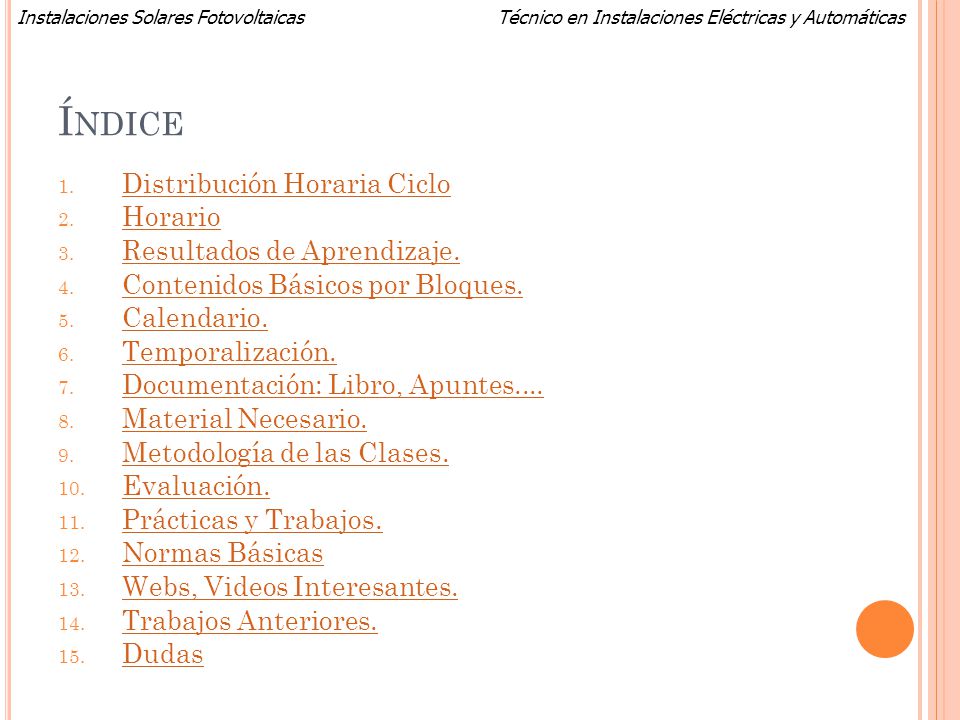 Índice Distribución Horaria Ciclo Horario Resultados de Aprendizaje.