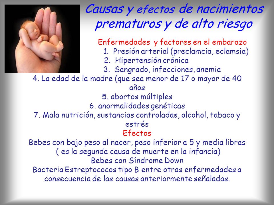 Causas y efectos de nacimientos prematuros y de alto riesgo
