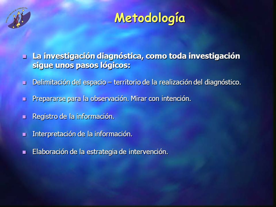 Metodología La investigación diagnóstica, como toda investigación sigue unos pasos lógicos: