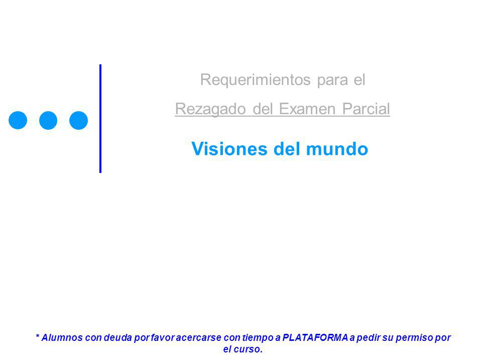 Visiones del mundo Requerimientos para el Rezagado del Examen Parcial