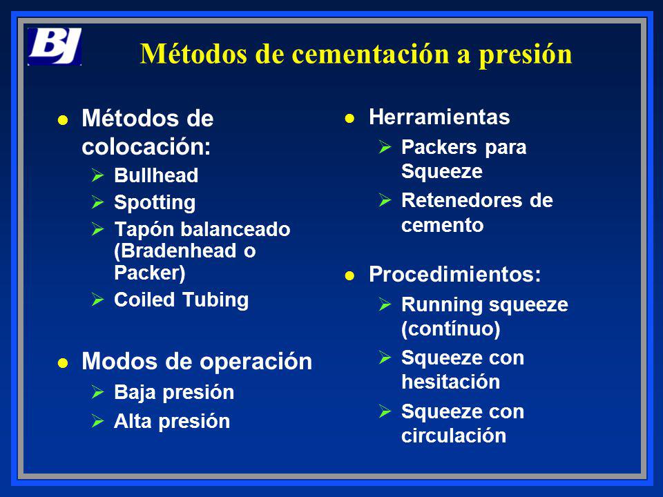 Métodos de cementación a presión