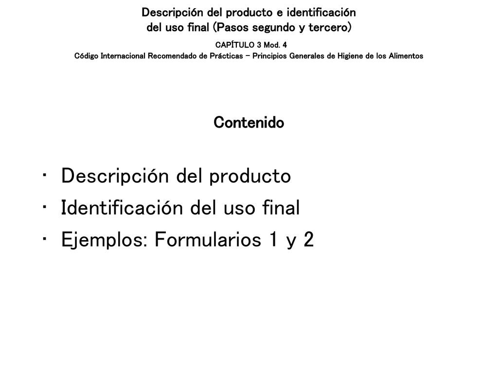 Descripción del producto Identificación del uso final