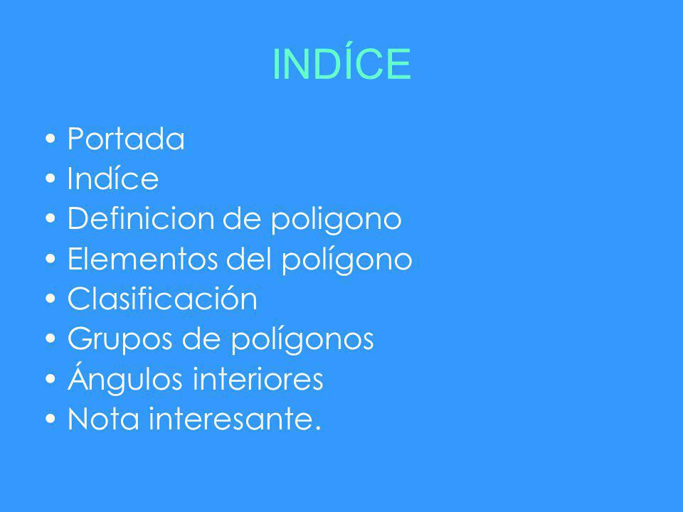 INDÍCE Portada Indíce Definicion de poligono Elementos del polígono