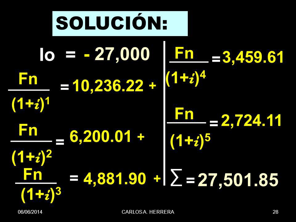 SOLUCIÓN: Io = - 27,000 ∑ 27, Fn 3, (1+i)4 Fn 10, Fn