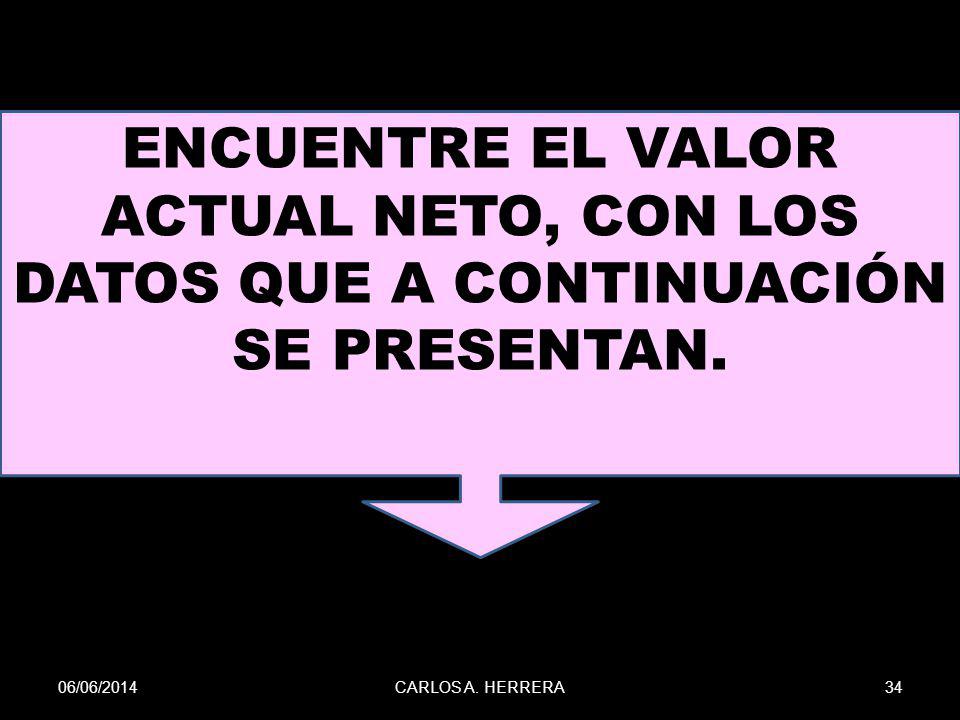ENCUENTRE EL VALOR ACTUAL NETO, CON LOS DATOS QUE A CONTINUACIÓN SE PRESENTAN.