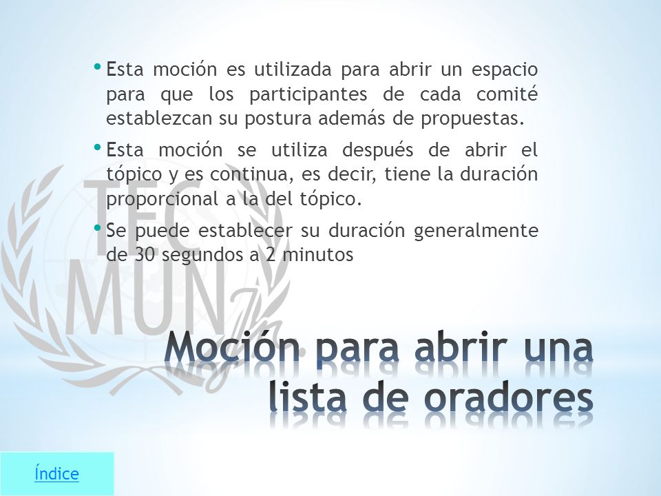 Moción para abrir una lista de oradores