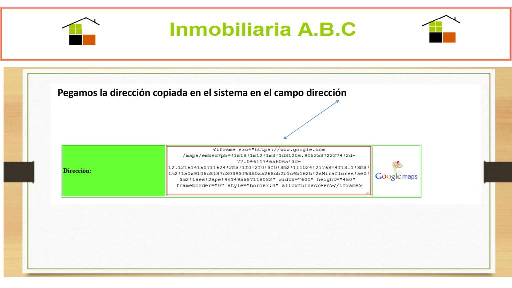Pegamos la dirección copiada en el sistema en el campo dirección
