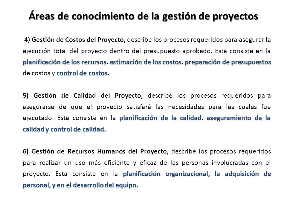 Áreas de conocimiento de la gestión de proyectos