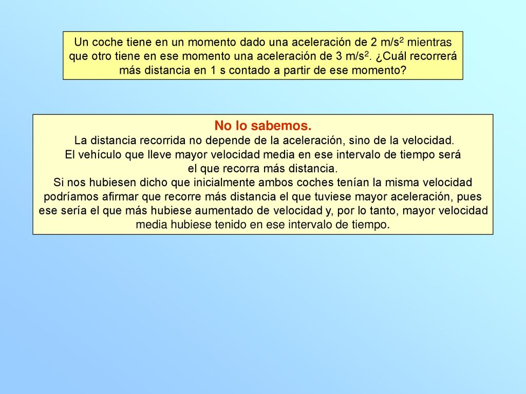 Un coche tiene en un momento dado una aceleración de 2 m/s2 mientras