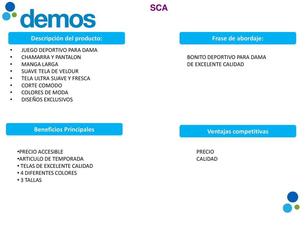 Descripción del producto: Beneficios Principales Ventajas competitivas